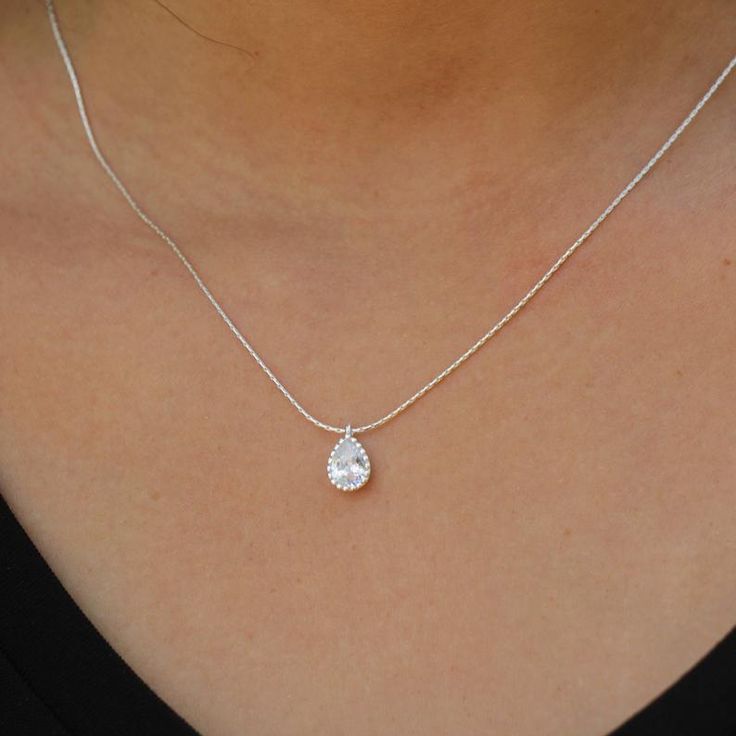 Silver Prom Jewelry, Prom 2022, Dainty Diamond Necklace, Solitaire Necklace, Detailed Necklace, Zirconia Necklace, Sparkly Jewelry, Prom Jewelry, Cz Necklace