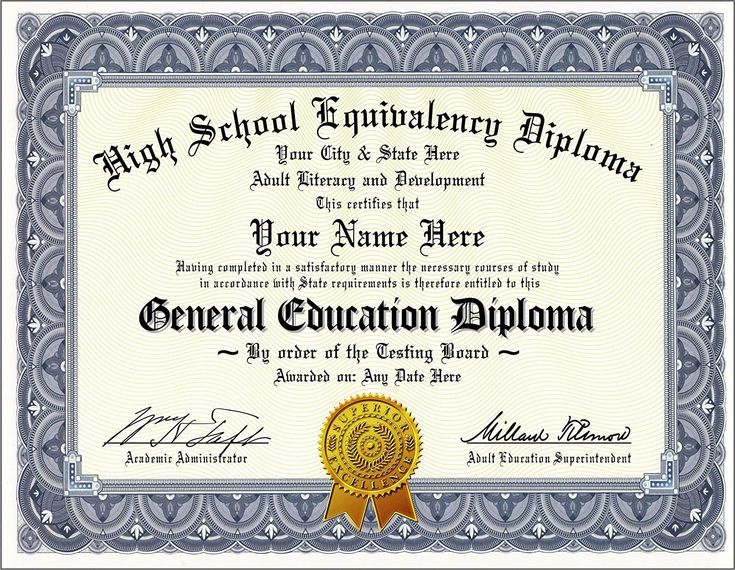 a diploma certificate with the words general education diploma written in black and gold on it