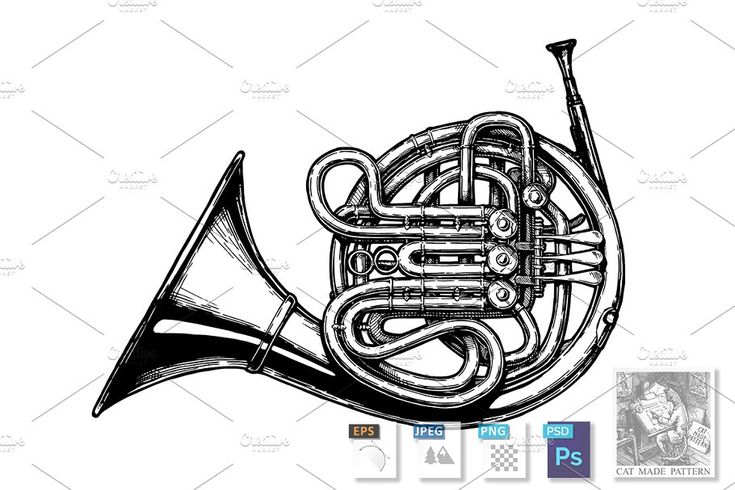 an illustration of a french horn