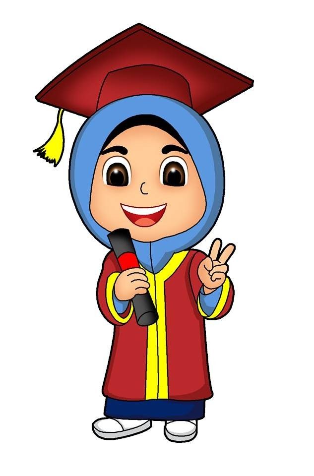 a cartoon character wearing a graduation gown and holding a microphone in one hand, giving the peace sign