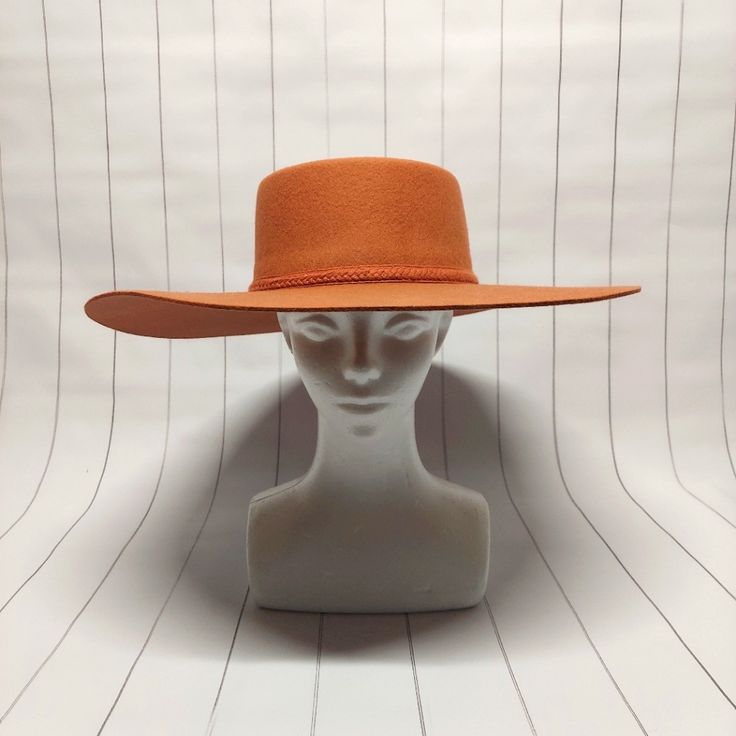 Nwt Universal Thread Fedora Hat. 100% Wool. Adjustable Spring Flat Brim Felt Hat, Spring Felt Hat With Curved Brim, Spring Flat Brim Hats, Spring Solid Color Flat Brim Hats, Orange Adjustable Hat With Curved Brim, Adjustable Orange Hat With Curved Brim, Solid Flat Brim Felt Hat For Spring, Spring Wide Brim Solid Color Felt Hat, Spring Wide Brim Solid Felt Hat