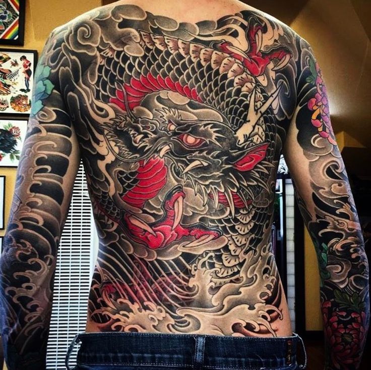 the back of a man with tattoos on his body