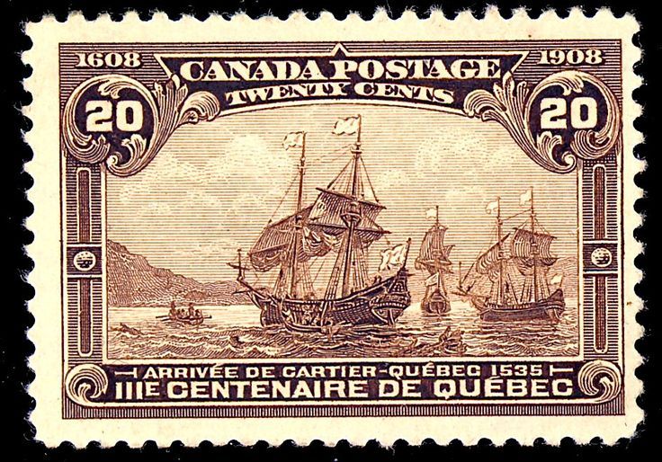 an old postage stamp with two ships in the water