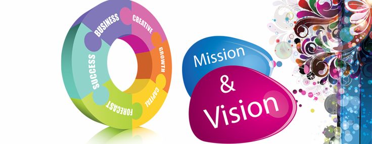 the words vision and mission are surrounded by colorful circles that spell out what is going on