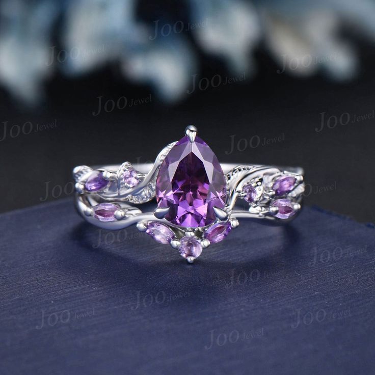 Nature Inspired Natural Amethyst Engagement Ring Set 1.25ct Twist Twig Vine Pear Wedding Ring Unique Proposal Ring February Birthstone Gifts Accept engrave the words inside the ring service: https://www.etsy.com/listing/1103764936/engrave-service BEST GIFT: Represents the birthstone of February , what is the birthstone of your fiancé or fiancée? The best gift option for special someone was born in June ,Our amethyst ring packaged in delicated gift box It's also a good choice of an anniversary, e Amethyst Engagement Ring White Gold, Elegant Amethyst Wedding Ring With Natural Stones, Silver Amethyst Wedding Ring With Center Stone, Unique Purple Amethyst Promise Ring, Engagement Rings Amethyst, Unique Purple Amethyst Ring For Wedding, Silver Amethyst Ring With Intricate Design For Wedding, Amethyst Engagement Rings, Amethyst Engagement Ring