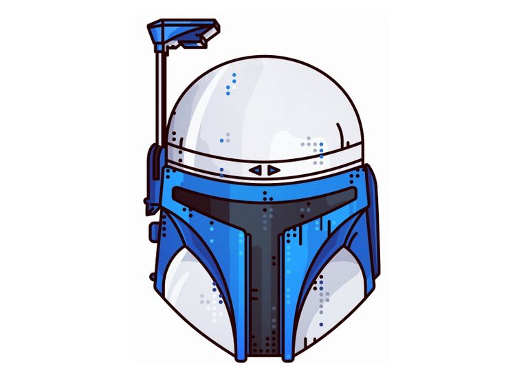 a drawing of a boba fett helmet with a toothbrush in it's mouth