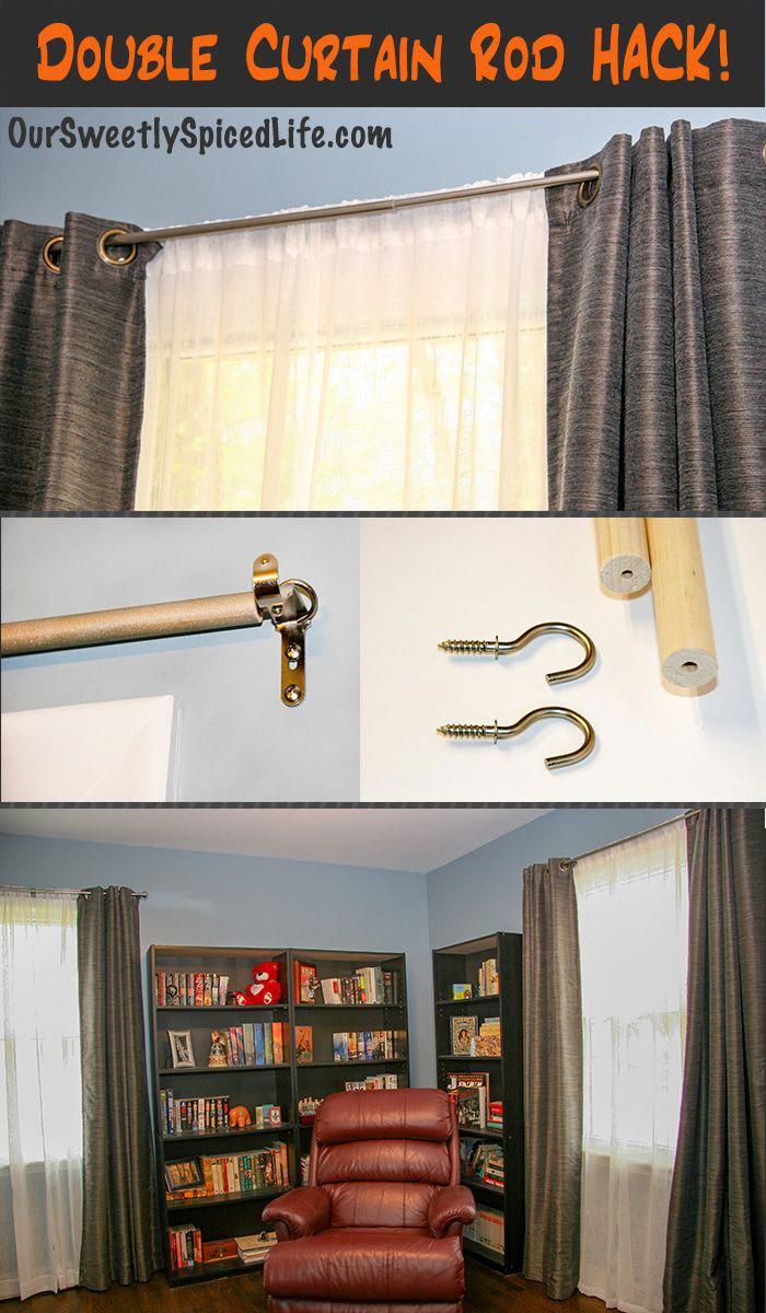 there is a collage of pictures showing how to hang curtains in the living room