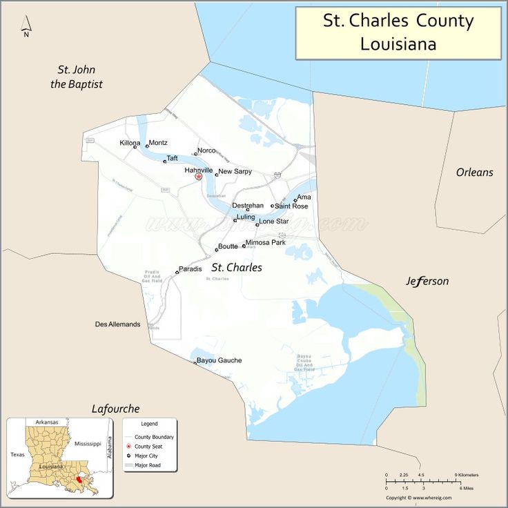 a map of st charles county with the location of louisiana and other towns