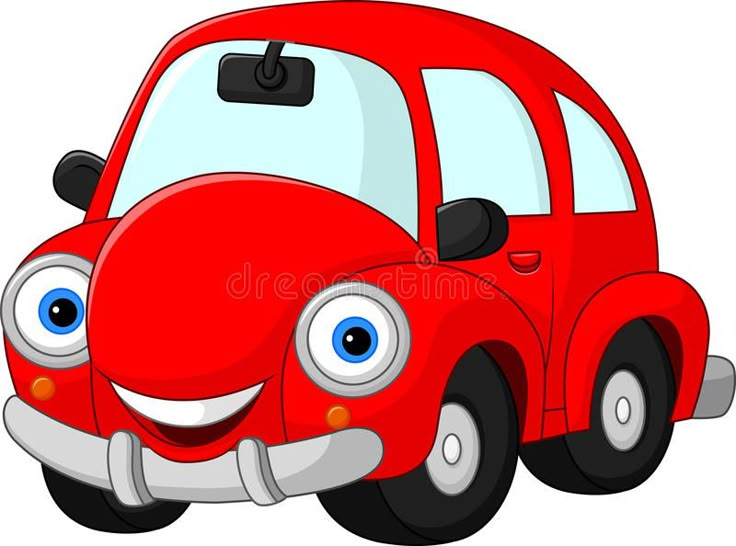 cartoon red car with eyes and smiling face