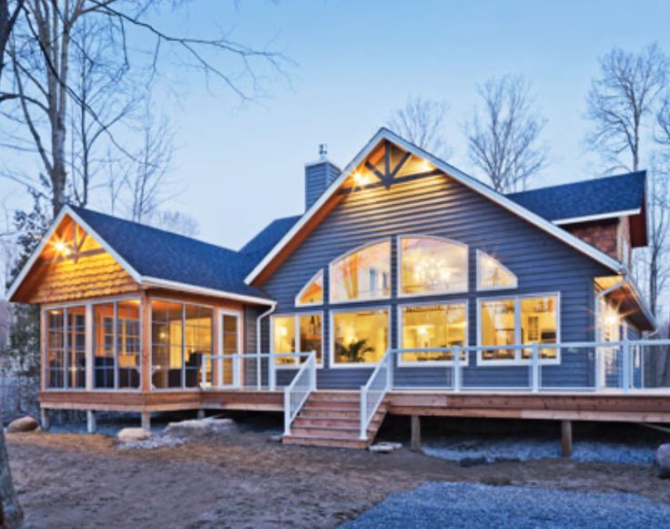 a house in the woods at dusk