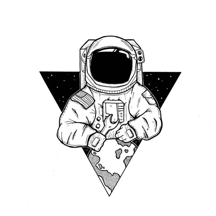 an astronaut is holding the earth in his hands while sitting on top of a triangle