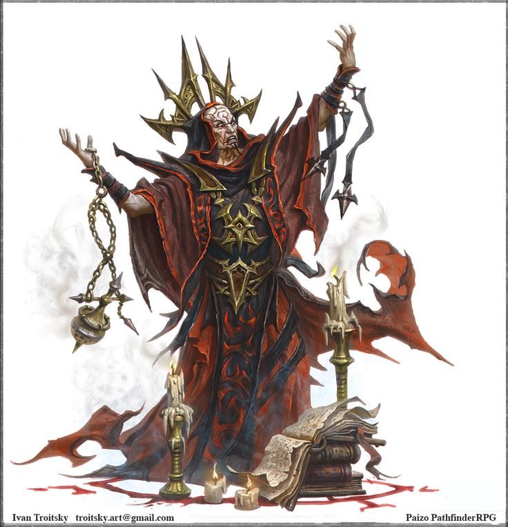 a painting of a demonic demon with his hands in the air and holding two swords