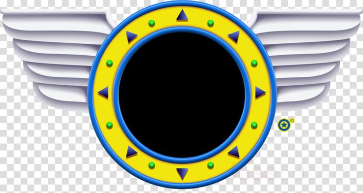 a yellow and blue circle with white wings