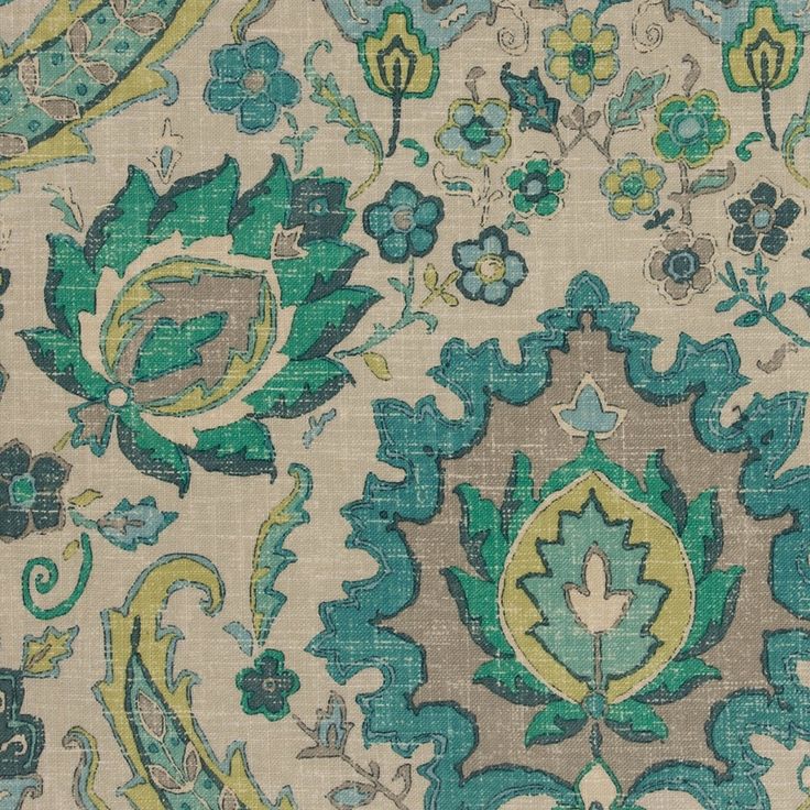 an image of a green and blue floral pattern on fabric or material that is very soft