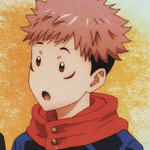 an anime character with red hair wearing a scarf