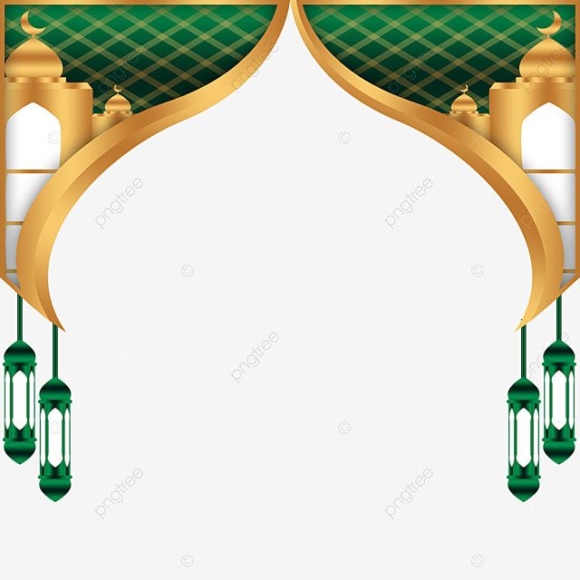 an islamic style background with green and gold decorations on the sides, including two lanterns