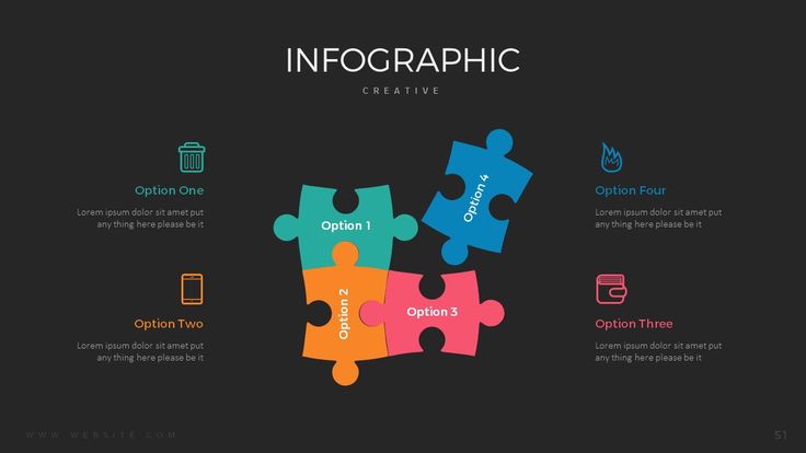 four pieces of puzzle with the words infographic creative on top and bottom corner