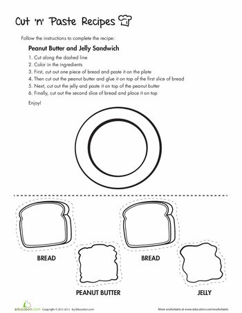 the cut and paste recipe is shown with instructions to make it easier for kids to learn how