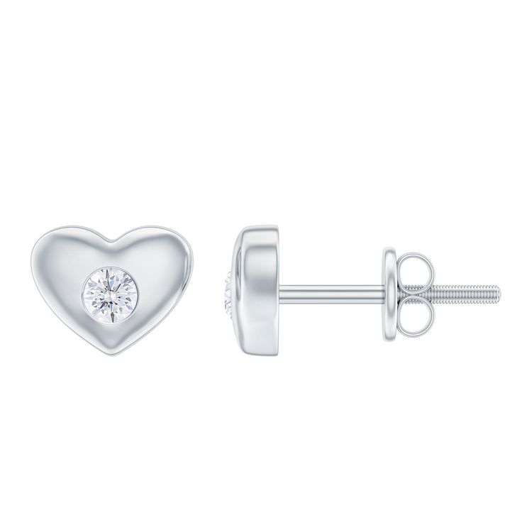 Heart Shape Stud Earrings with Natural Diamond in Gold Diamond - ( HI-SI ) - Color and Clarity - Rosec Jewels Diamond White Heart Earrings In Cubic Zirconia, Fine Jewelry Sterling Silver Heart Earrings Brilliant Cut, Classic Diamond Heart Earrings For Gift, Diamond White Round Cut Earrings For Valentine's Day, Classic Diamond Heart Earrings As Gift, White Gold Heart-shaped Birthstone Earrings, Brilliant Cut Round Heart Earrings For Formal Events, Round Brilliant Cut Cubic Zirconia Heart Earrings, Brilliant Cut Cubic Zirconia Heart Earrings