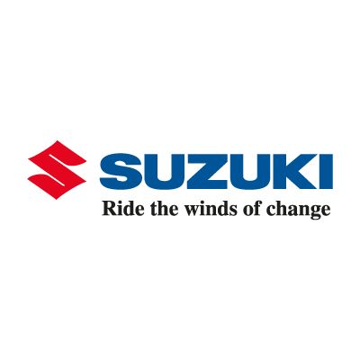 the logo for suzuki power to the future, which is also in red and blue