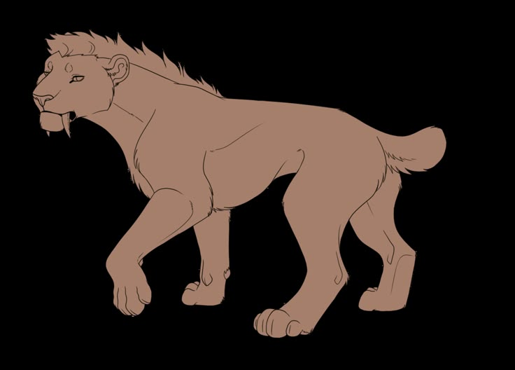 a drawing of a lion standing on one leg and looking to the side with its mouth open