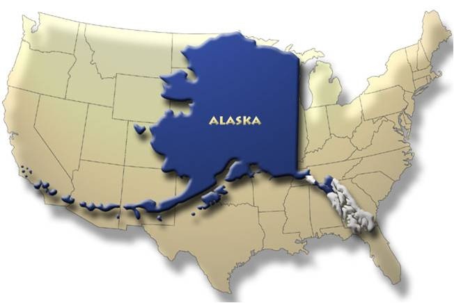 a map of the united states with alaska highlighted on it's blue state outline