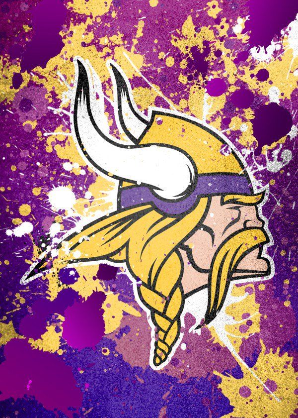 the minnesota vikings logo painted on a purple and yellow paint splattered wallpaper