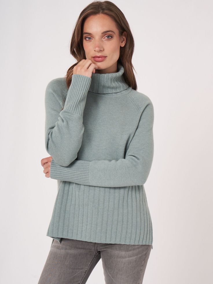 Front is shorter than back Ribbed Turtleneck Sweater, Ribbed Turtleneck, Cashmere Wool, Model Pictures, Ribbed Sweater, Turtleneck Sweater, Wool Blend, Cashmere, Turtle Neck