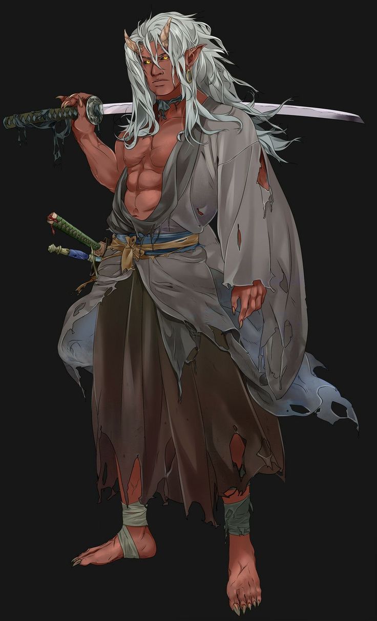 a man with white hair holding two swords in one hand and an arm wrapped around the other