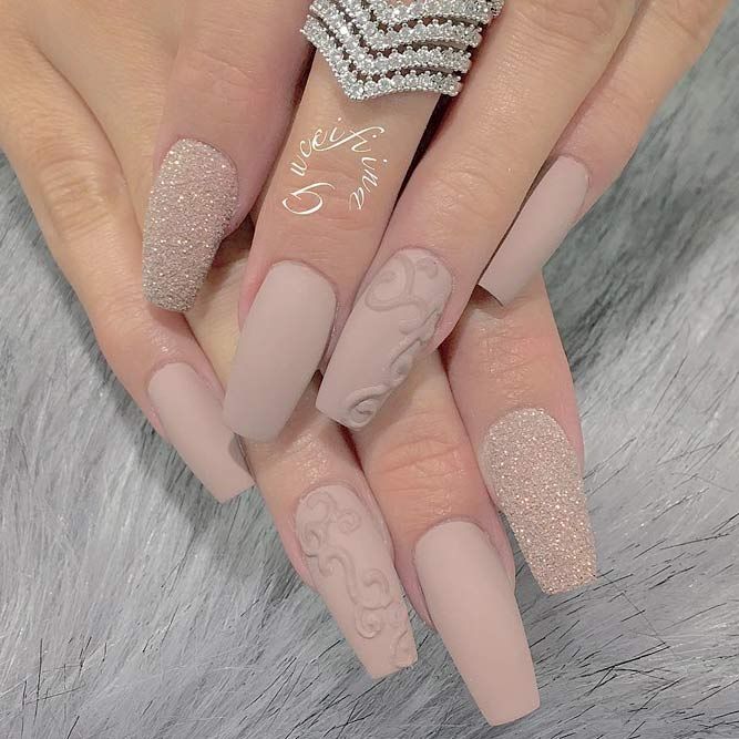 Matte acrylic nails look extremely different from the glossy ones. Just have a look at this great nail design! Nude Nails Matte, Nails Beige, Beige Nails Design, Matte Acrylic Nails, Ombre Acrylic, Nails Matte, Beige Nails, Matte Nails Design, Acrylic Coffin