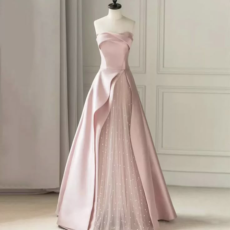 Olivia Mark - Blush Pink Strapless Formal Evening Gown for Adult Hosts and Engagements Pretty Dresses Fancy, Types Of Dresses Chart Style, Dress Types Chart, Types Of Dresses Chart, Sister Of The Bride Dresses, Dress Inspo Formal, Pink Dress Ideas, Tube Gown, Pink Evening Gown