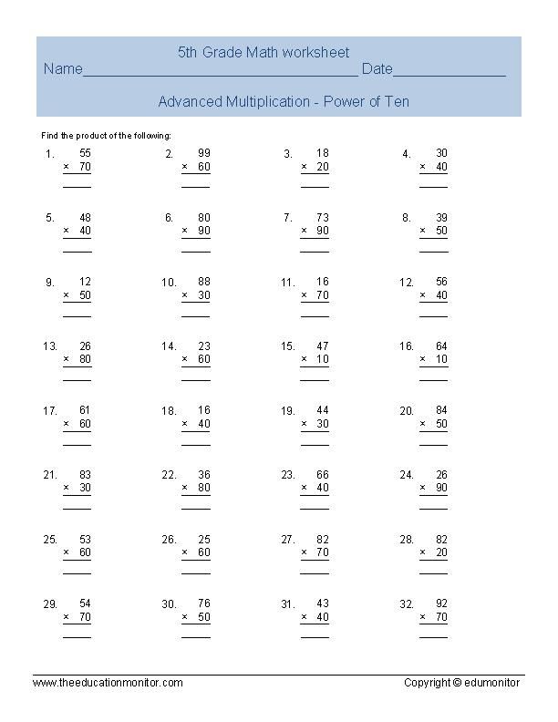 Math Worksheet For 5Th Grade