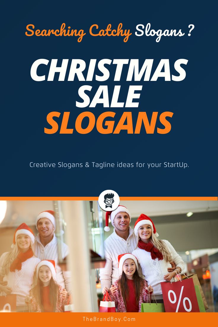 christmas sale slogan with two people holding shopping bags and the words, searching catchy sloan?