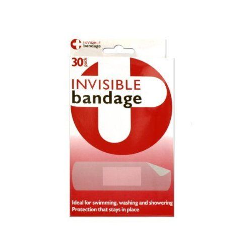 24 Invisible bandages by FindingKing. $54.99. Invisible bandages are ideal for use while swimming; washing; showering or more! Bandages are completely transparent with a white gauze area for wounds and provide protection that stays in place. Each box comes with 30 bandages - 15 square and 15 standard size. Bandages come packaged in a sturdy hanging box. Square bandages are 1 1/2" x 1 1/2" and standard bandages are 3/4" x 3". Fun Sports, Pie Chart, Health And Beauty, Swimming, Personal Care, Thing 1, Square, Health, White