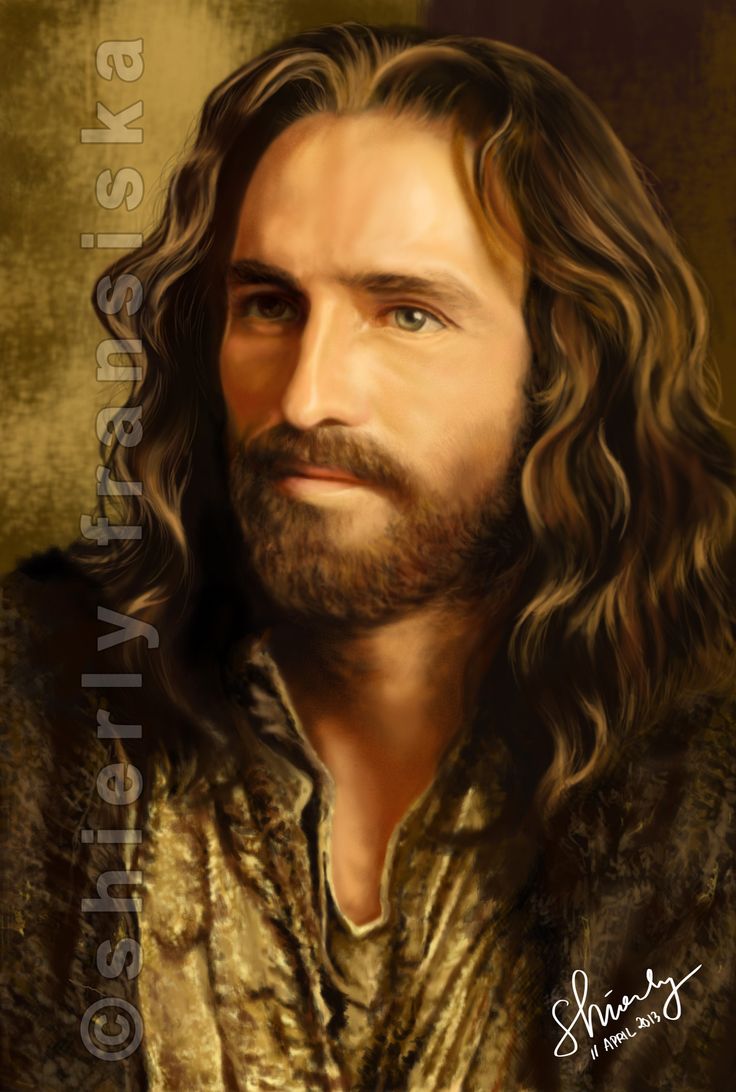 a painting of jesus with long hair and beard