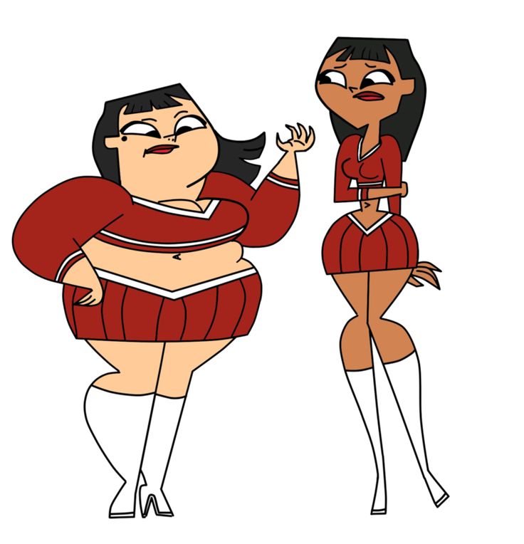 two cartoon characters one in red and the other in white, both with black hair