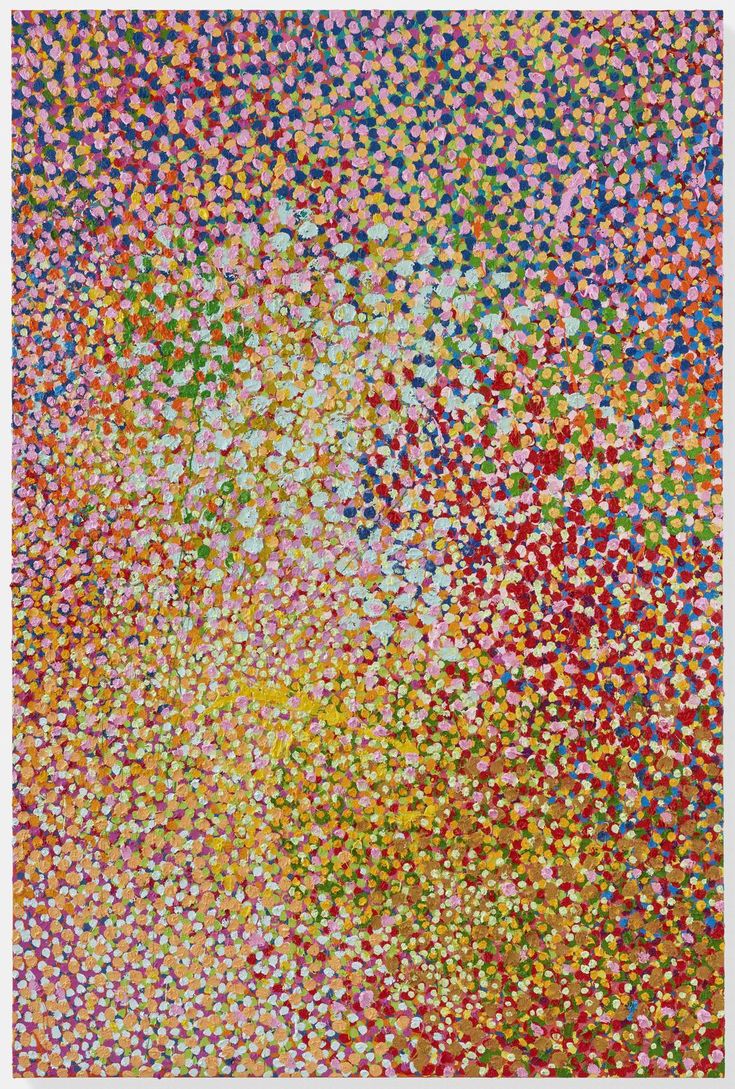 an abstract painting with lots of small dots in the center and one large dot at the bottom