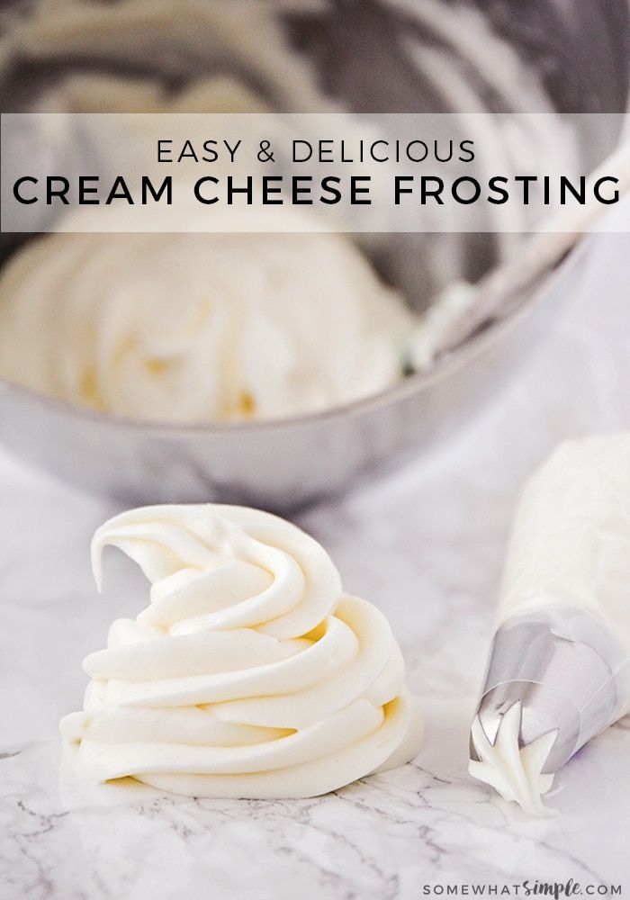 an image of cream cheese frosting in a bowl with the words easy and delicious