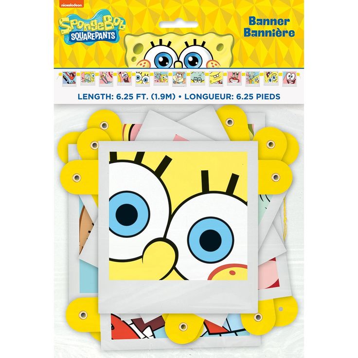 the spongebob face sticker is yellow and has blue eyes