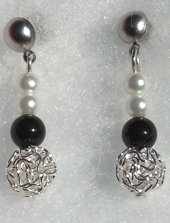 Pearl Earring, Black and White Pearls with Silver Wire Ball Bead Length 1 1/4 Happy All Hallows Eve, Ultrasonic Cleaners, Urban Chic Fashion, White Crystals, Help Animals, Pearl Earring, June Birthstone, Earrings Black, Hand Crafted Jewelry