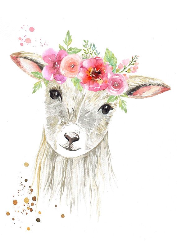 Sweet Lamb with Flower Crown Print Animal paintings 