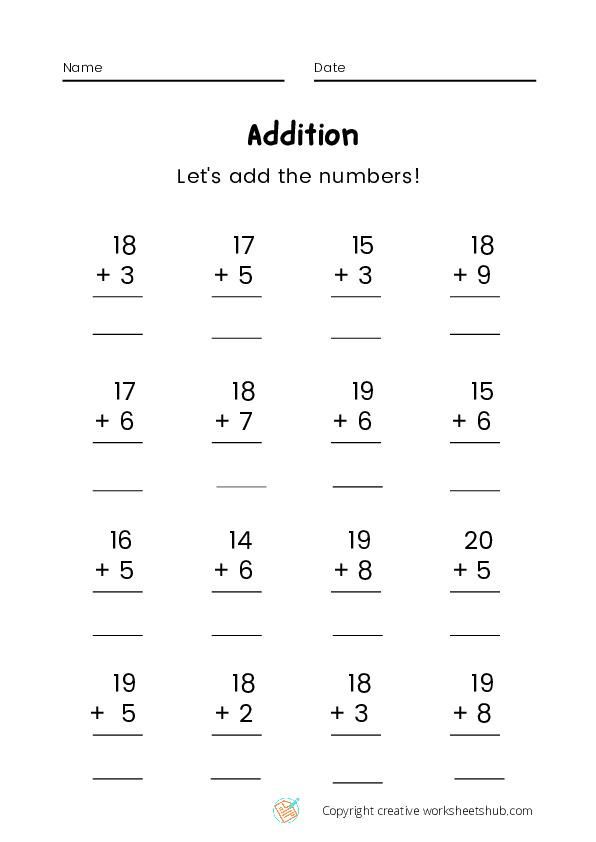 Addition Worksheets for Grade 1 - creativeworksheetshub | 1st grade ...