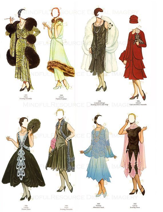 Gatsby Party Outfit, Fashion Paper Dolls, 1920 Style, Flapper 1920s, 1920s Fashion Women, Dolls Printable, 1920 Fashion, Paper Doll Dress, 1920's Fashion