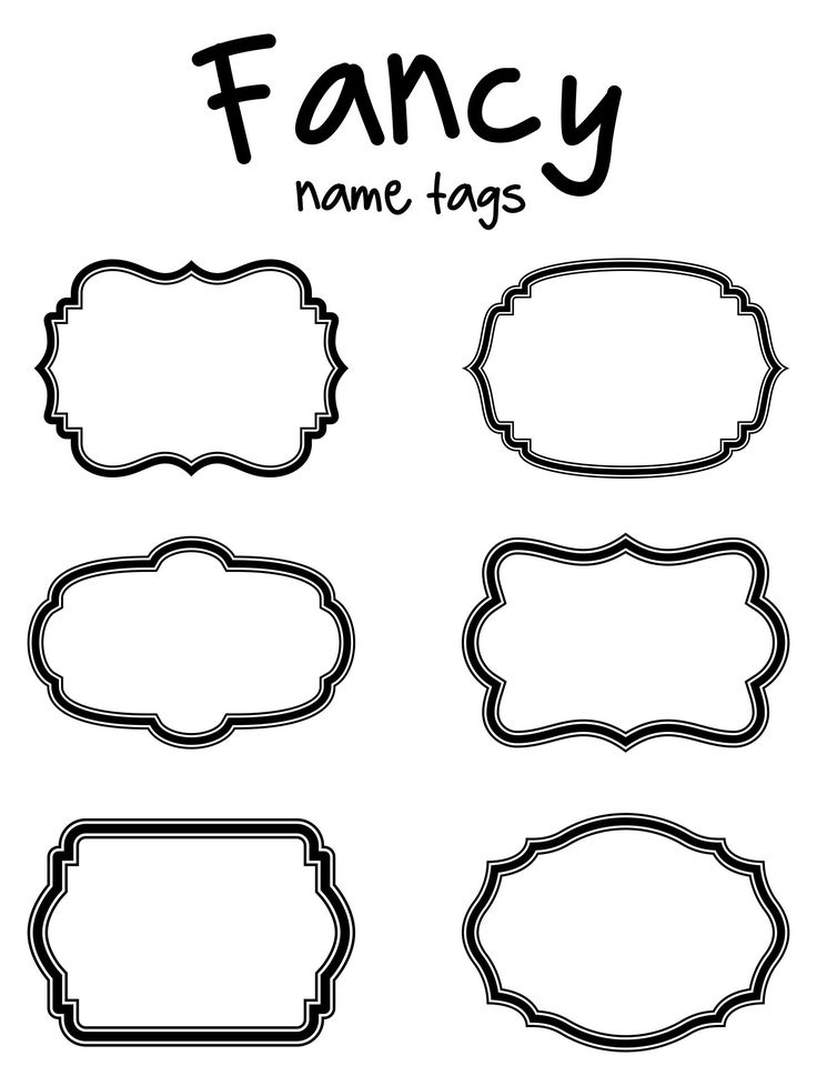 fancy name tags with the word fancy in black ink on white paper, set of four