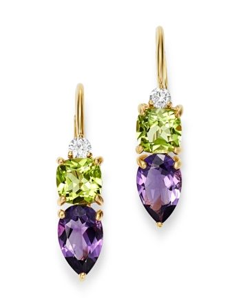 Bloomingdale's Diamond, Amethyst & Peridot Drop Earrings in 14K Yellow Gold - 100% Exclusive Kay Jewelry, Peridot Jewelry, Purple Jewelry, Amethyst Jewelry, Exclusive Jewelry, Fabulous Jewelry, Gems Jewelry, Purple Green, Pink Tourmaline