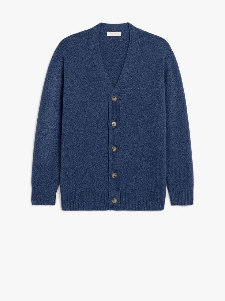 Deep sea blue merino wool-cashmere blend STOCKHOLM wool-blend cardigan from MACKINTOSH featuring ribbed trim, V-neck, long sleeves and front button fastening. V Neck Cardigan, Sea Blue, Cashmere Cardigan, Knitwear Cardigan, Deep Sea, Blue Sea, Stockholm, Merino Wool, Wool Blend