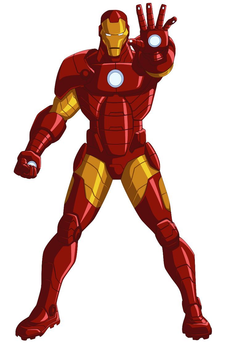 a cartoon iron man standing with his hands in the air