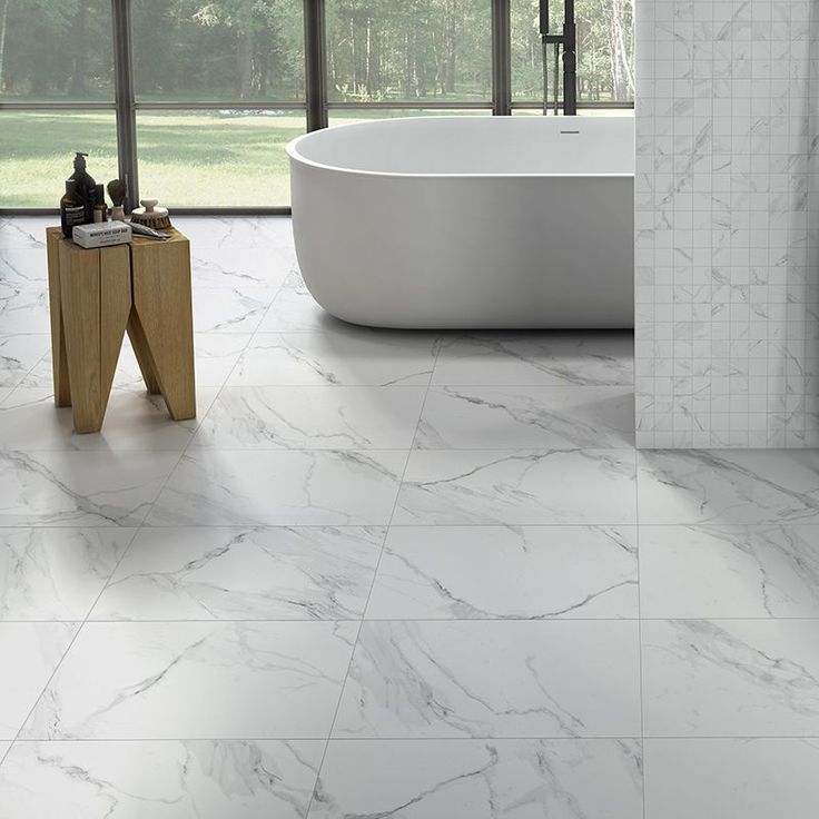 White Marble Effect Matt Porcelain Floor Tile 600x600mm