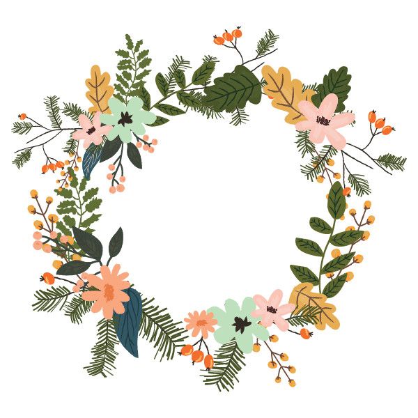 a floral wreath with leaves and berries