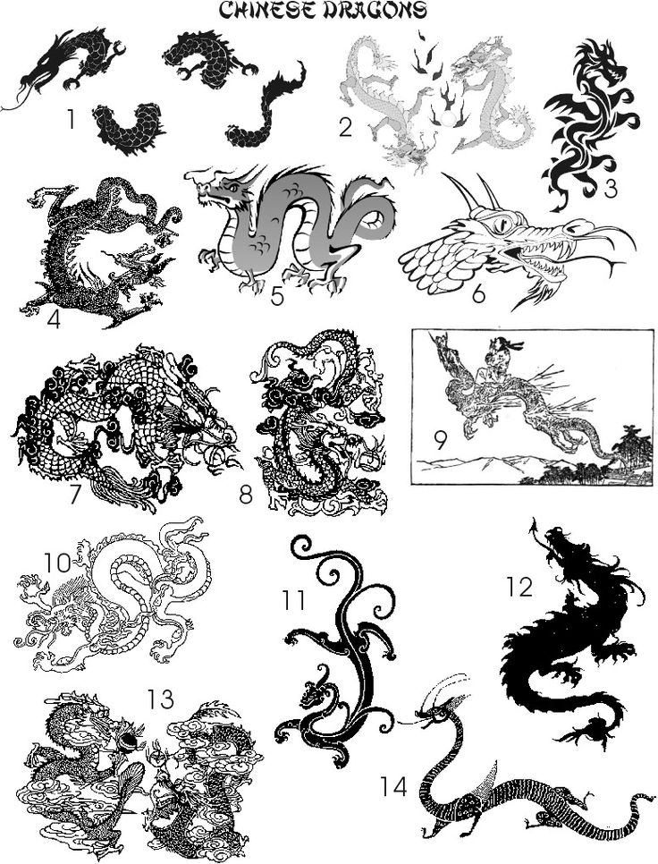 the chinese dragon symbols are shown in this black and white drawing, which shows how many different